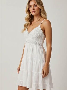 🩵3/$18🩵 White Crochet Summer Flowy Dress Lightweight